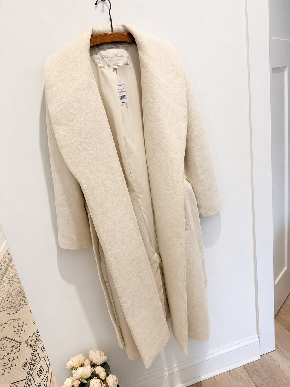 Brooks Brothers Cream Open-Front Shawl Collar Trench Coat